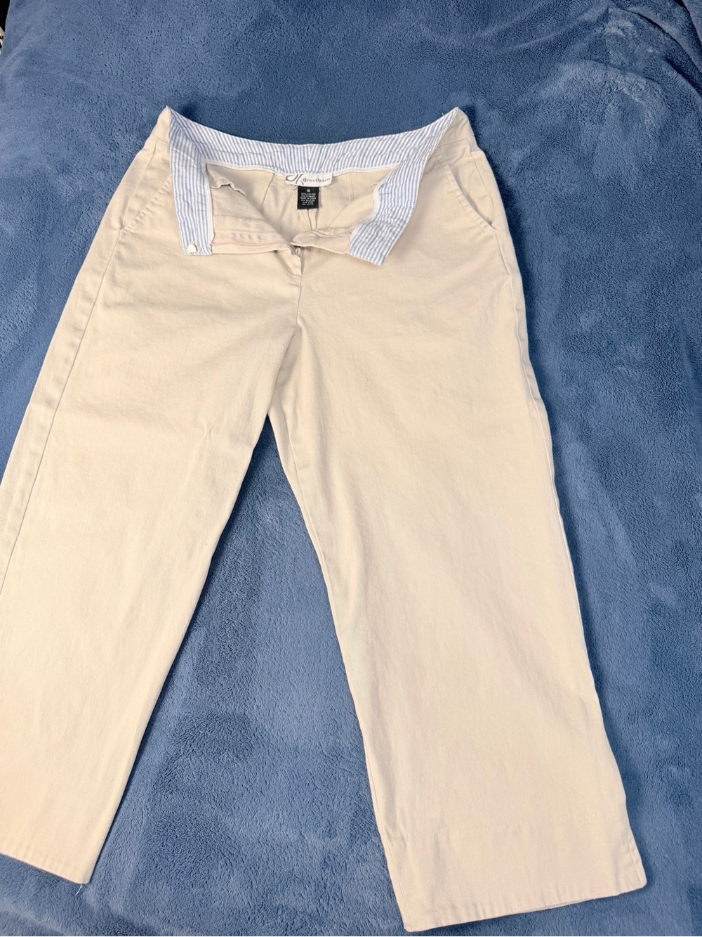 dressbarn Cream Cropped Pants with Striped Waistband